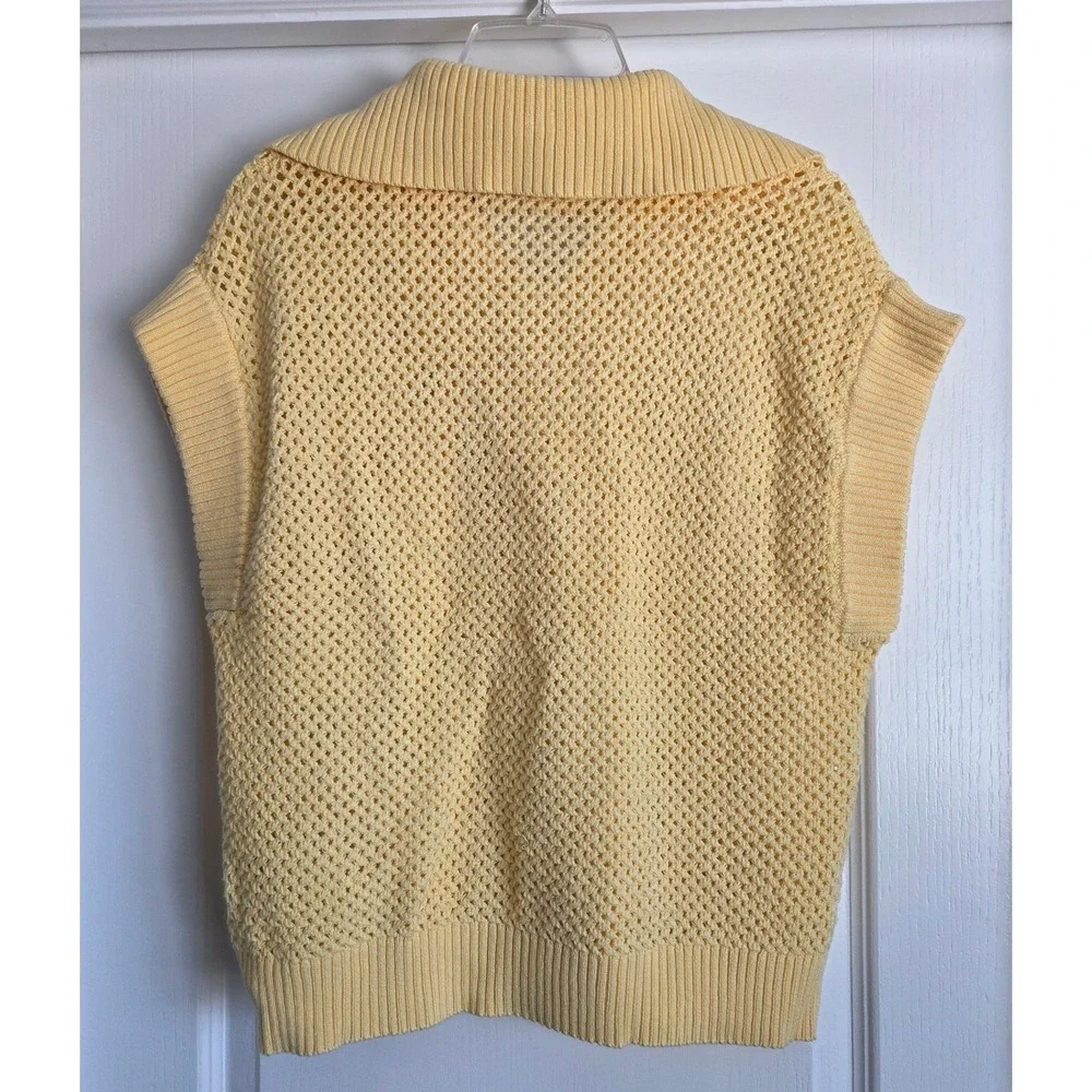 Scotch Soda Amsterdam Yellow‎ Crochet Knit Quarter Zip Vest Sweater Sz M Open